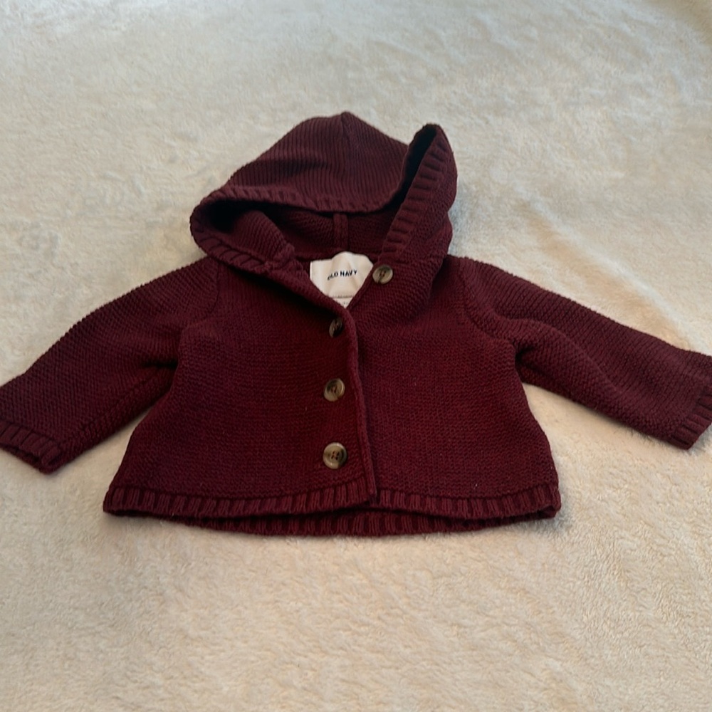 Old navy sweater, 3-6mo, maroon